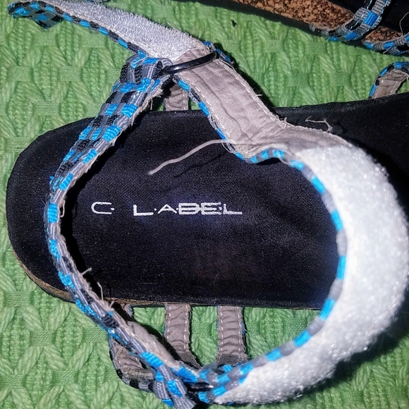 C Label Iria-3 Checker Velcro Footbed Sandals 10 Bright Blue Gray - Picture 5 of 12